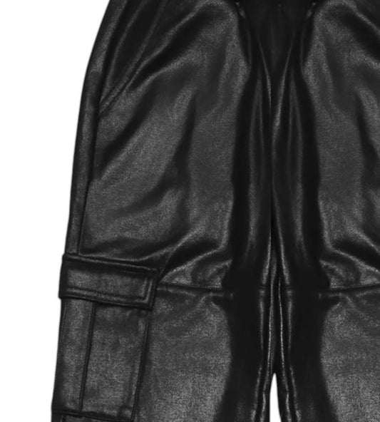 Mia - Girl's Faux Leather Cargo Sweatpants