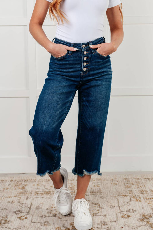 Judy Blue - High Rise Button Fly Wide Leg Crop Jean