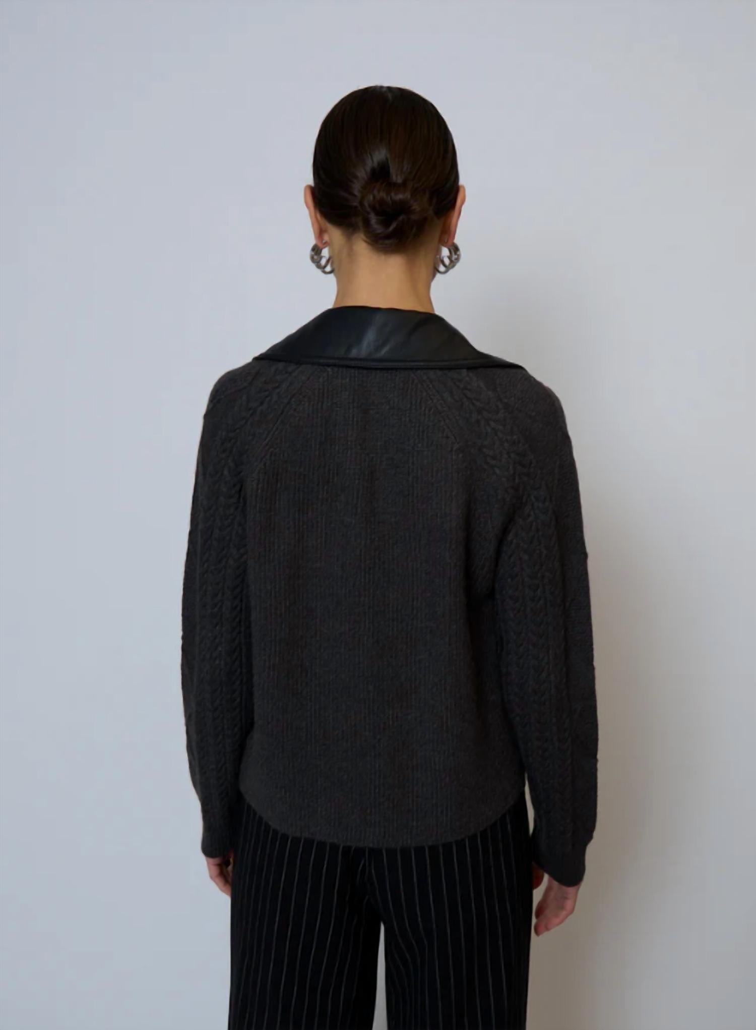 Central Park West Milan Sweater Trench Jacket in black - women's jacket - detail view