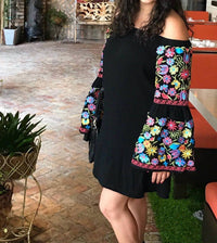 Velzera - Floral Embroidered Off The Shoulder Mini Dress