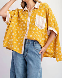 Surelymine - Sunny Vintage Relaxed Boho Button Down Blouse Top