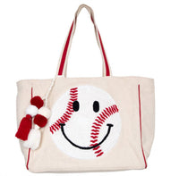 Katydid - Women's Baseball Oversized Happy Face Canvas Tote Bag