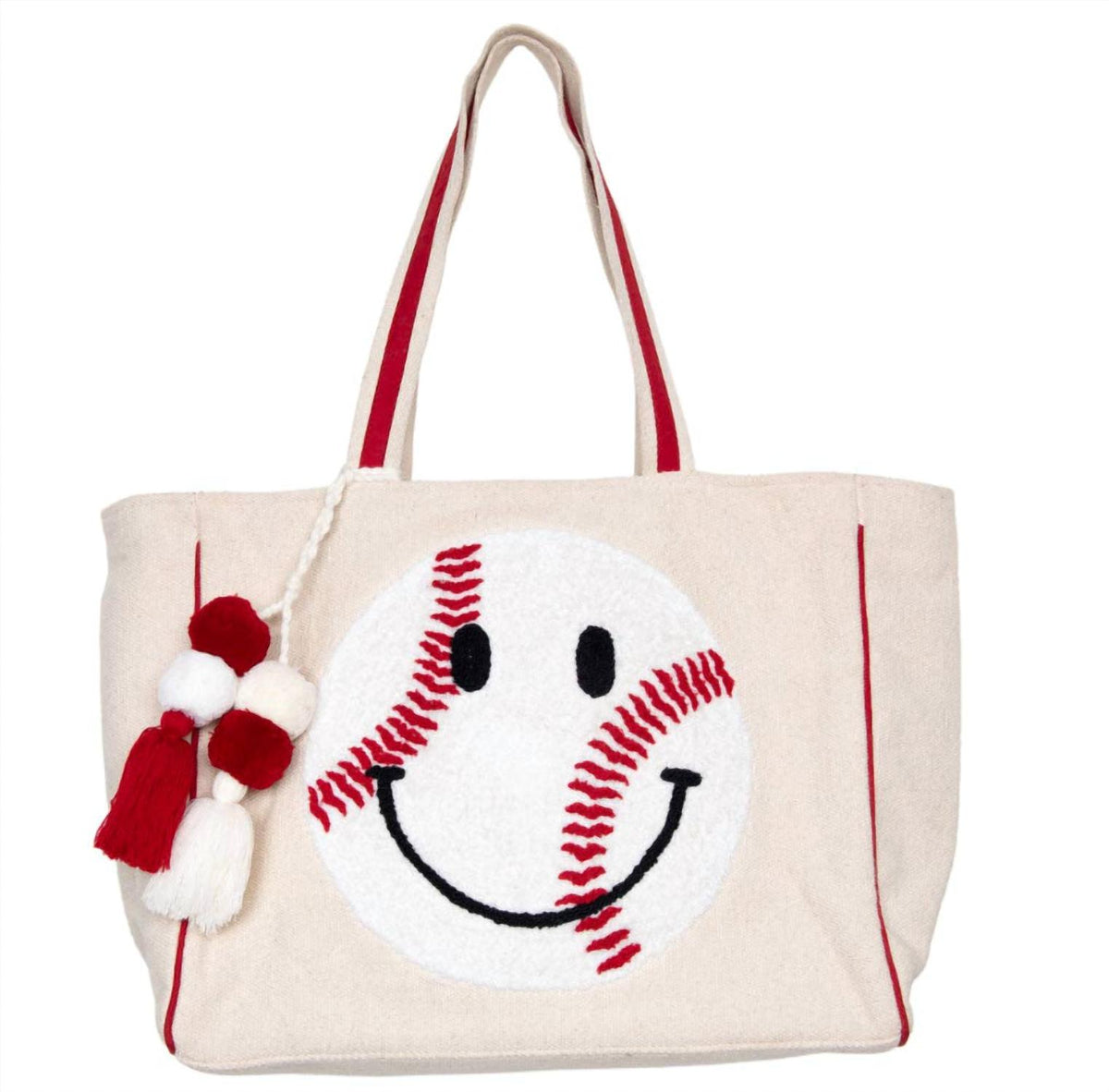 Katydid - Women's Baseball Oversized Happy Face Canvas Tote Bag