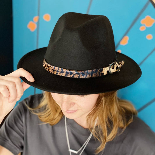 Ellison+Young - Women's Leopard Band Fedora Hat