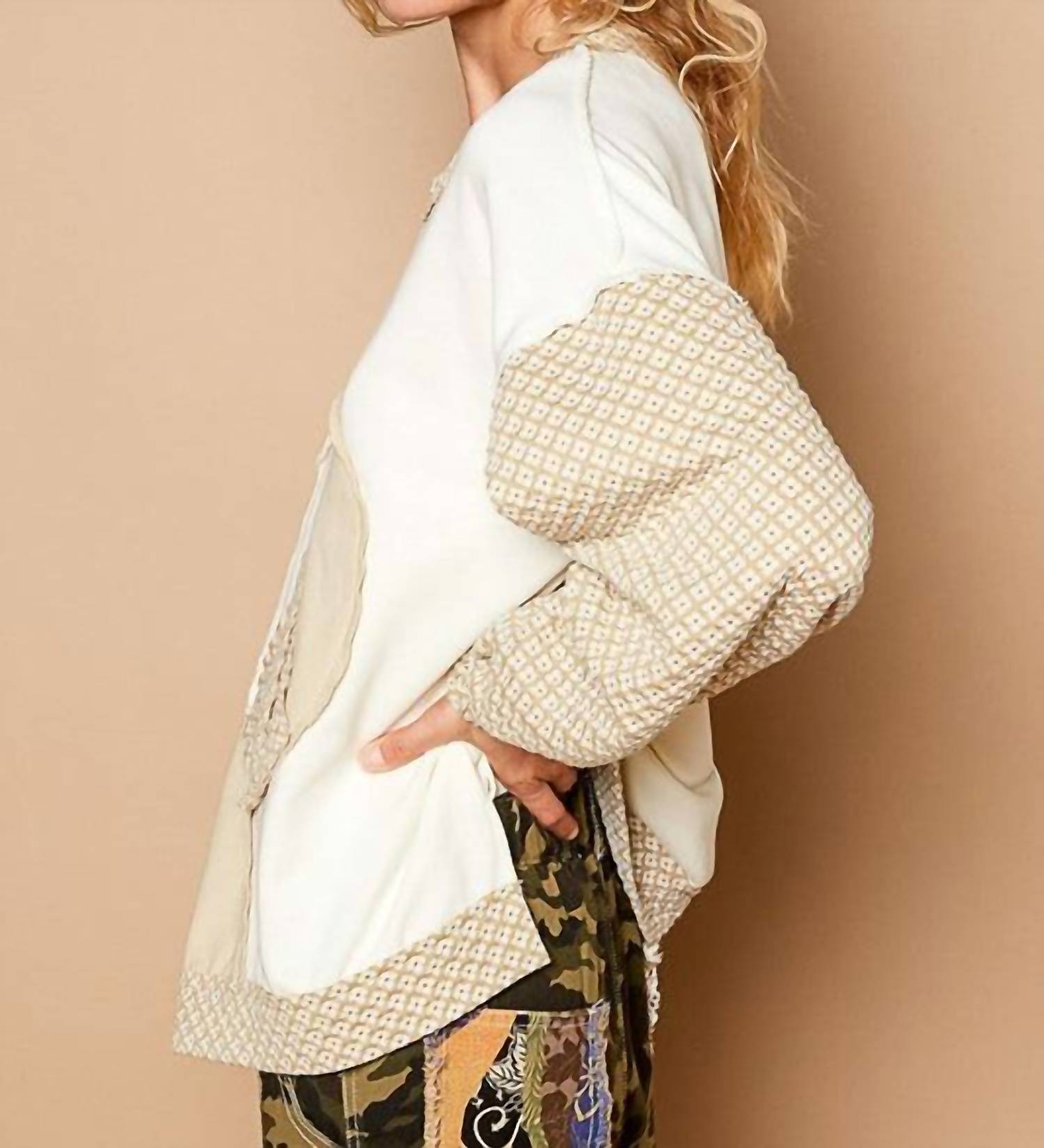 Pol - Vintage Washed Long Sleeve Peace Patch Front Top