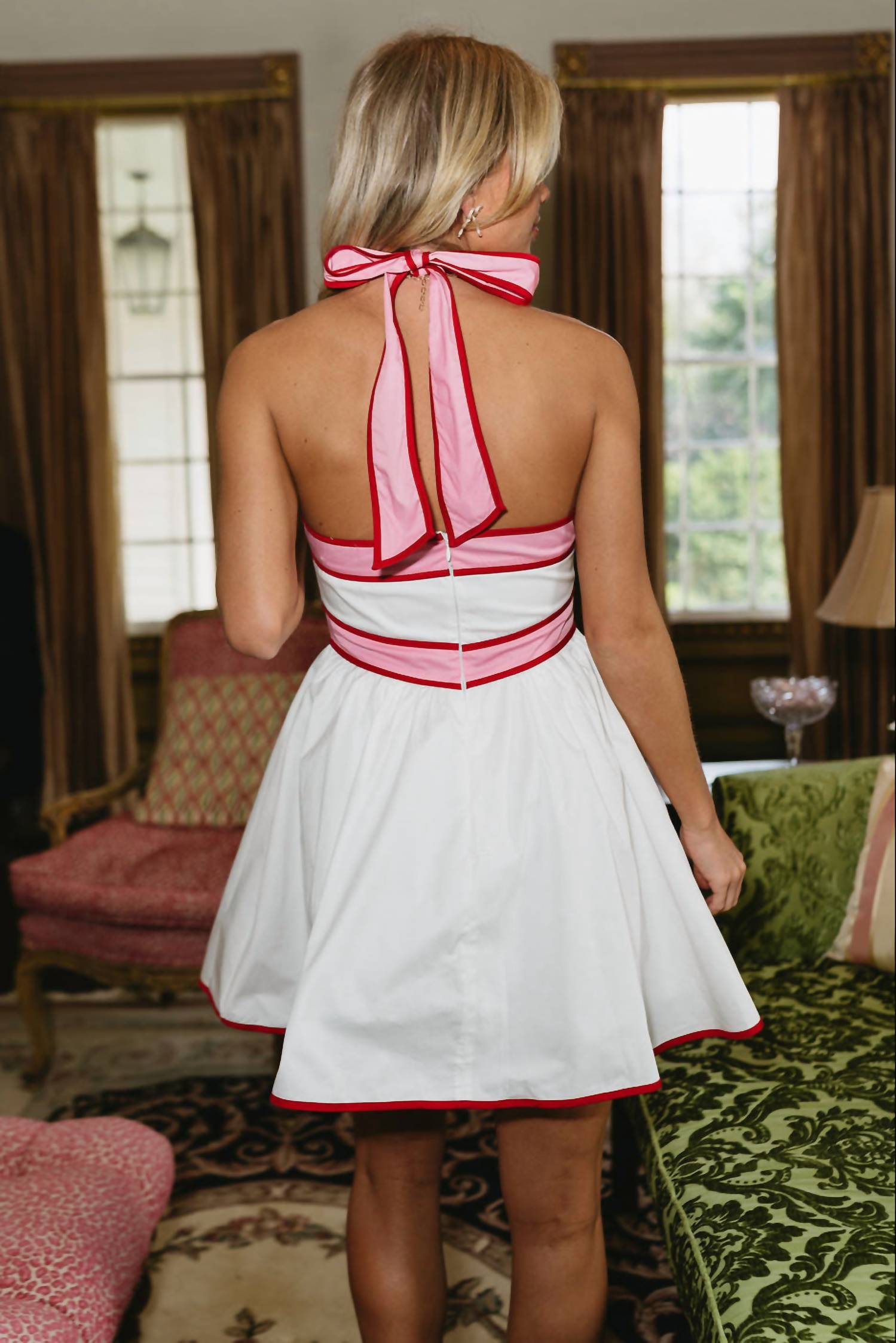 BABY PINK Nova Colorblock Halter Mini Dress in white - women's dress - view 4