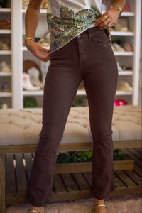 Q2 Skinny Flared Jeans With Double Button Detail in brown - women's jeans