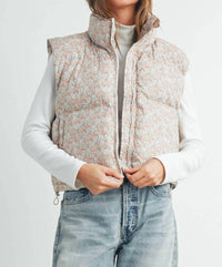 Buttermelon - High Neck Floral Puffer Vest