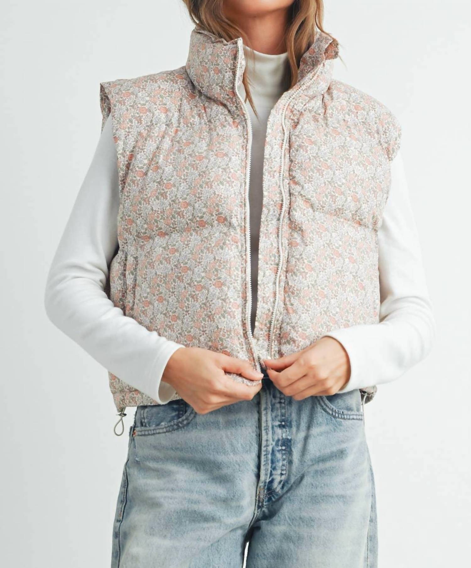 Buttermelon - High Neck Floral Puffer Vest