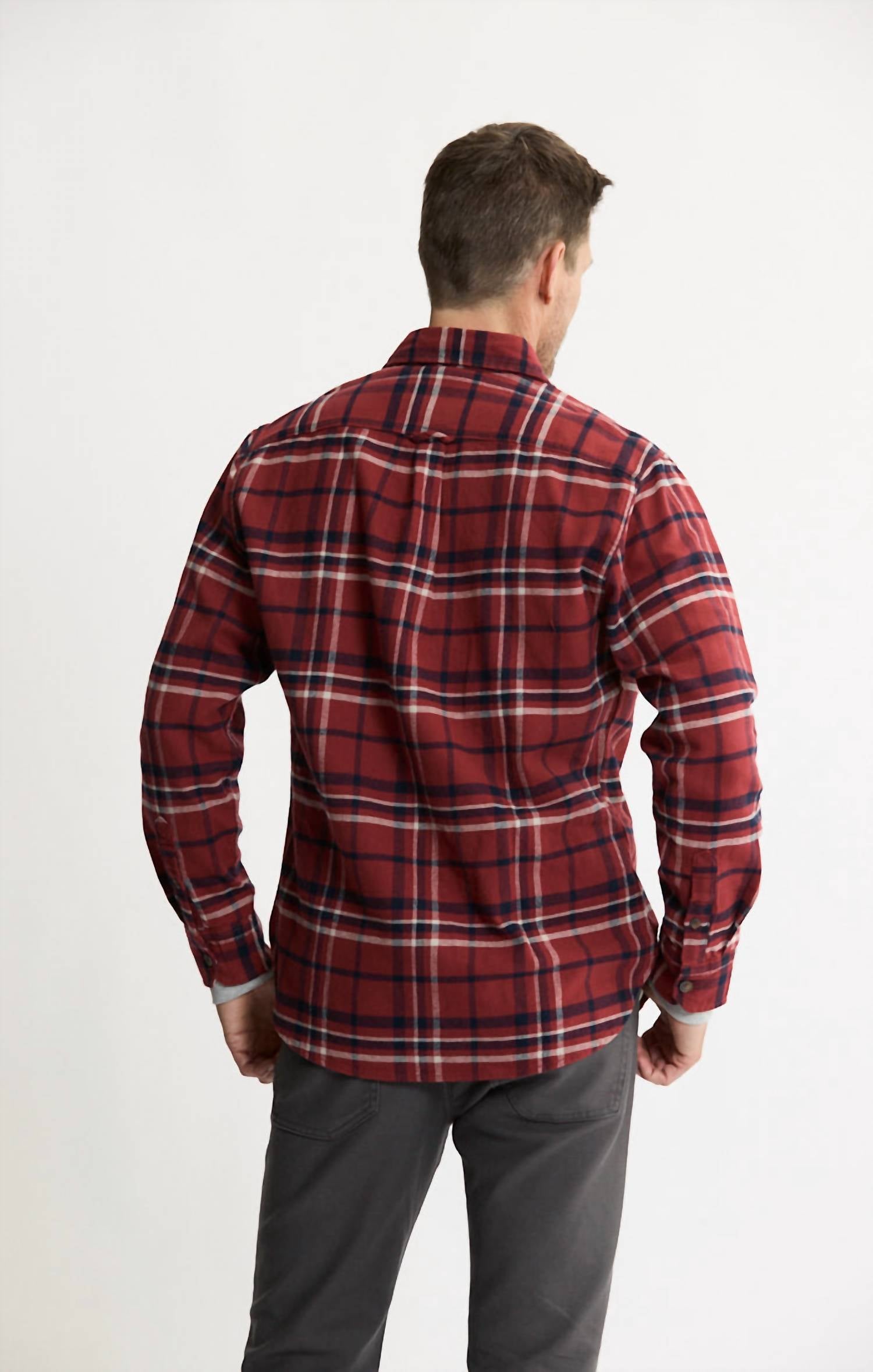 JACHS NEW YORK Brawny Flannel Shirt & Thermal Long Sleeve Tee - 2-pack in red brawny flannel - men's long sleeve top - alternate view