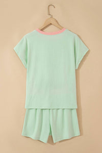 Dear Lover - Soft Ribbed Color Block Trim Casual Short Set