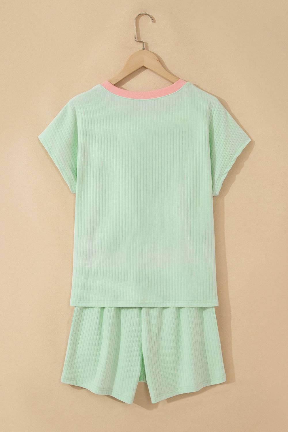 Dear Lover - Soft Ribbed Color Block Trim Casual Short Set