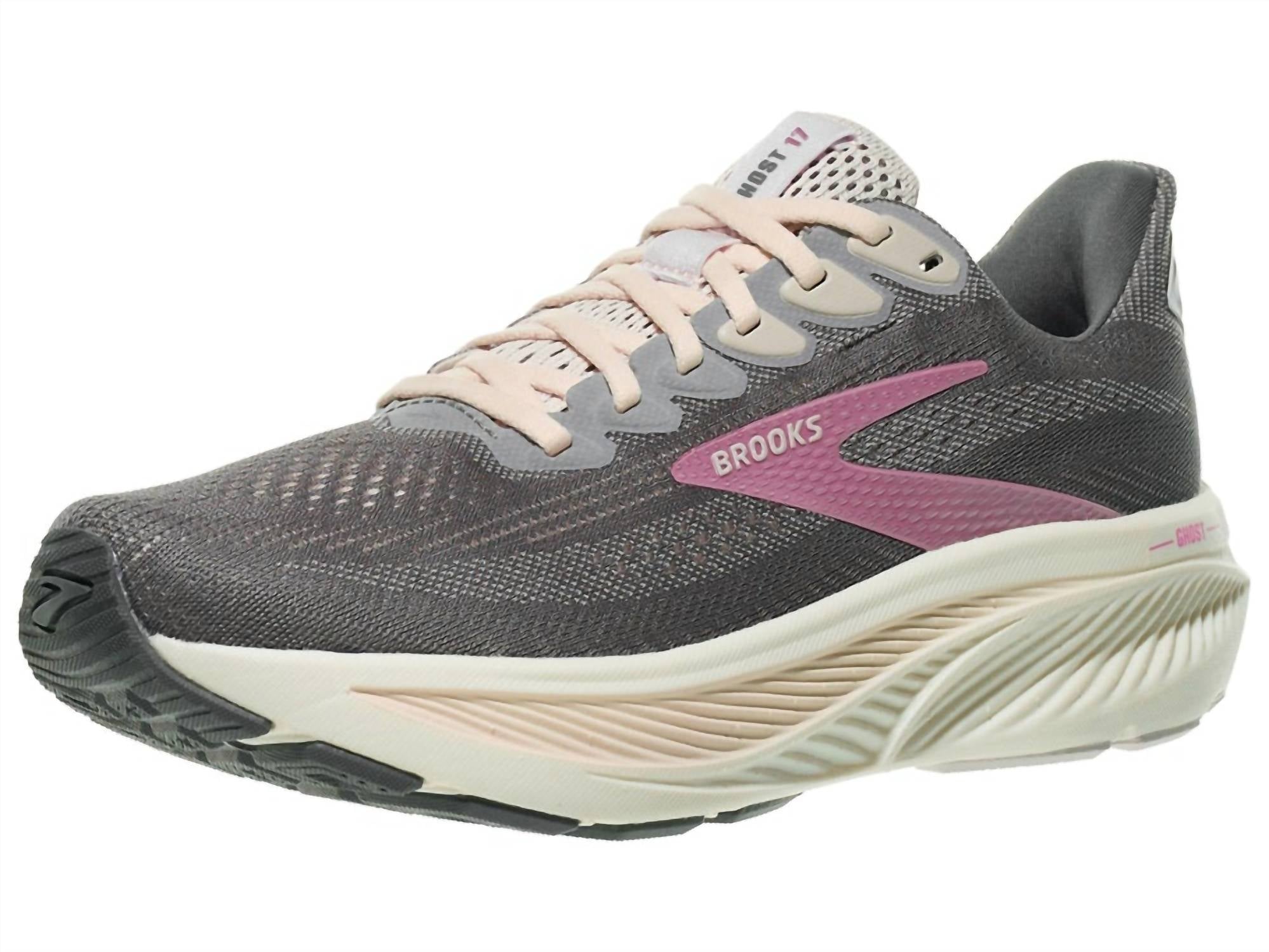 BROOKS Women's Ghost 17 Sneaker in poppy seed pink bluewash - women's sneaker - detail view
