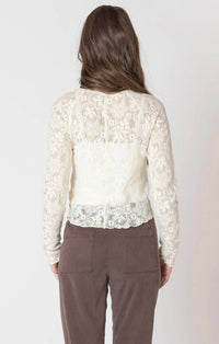 Dex Exposed Seam Lace Top in natural - women's long sleeve top - detail view