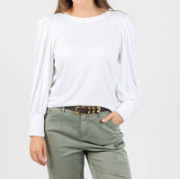 N.1 LA Loren Smocked Peasant Tee Top in white - women's long sleeve top