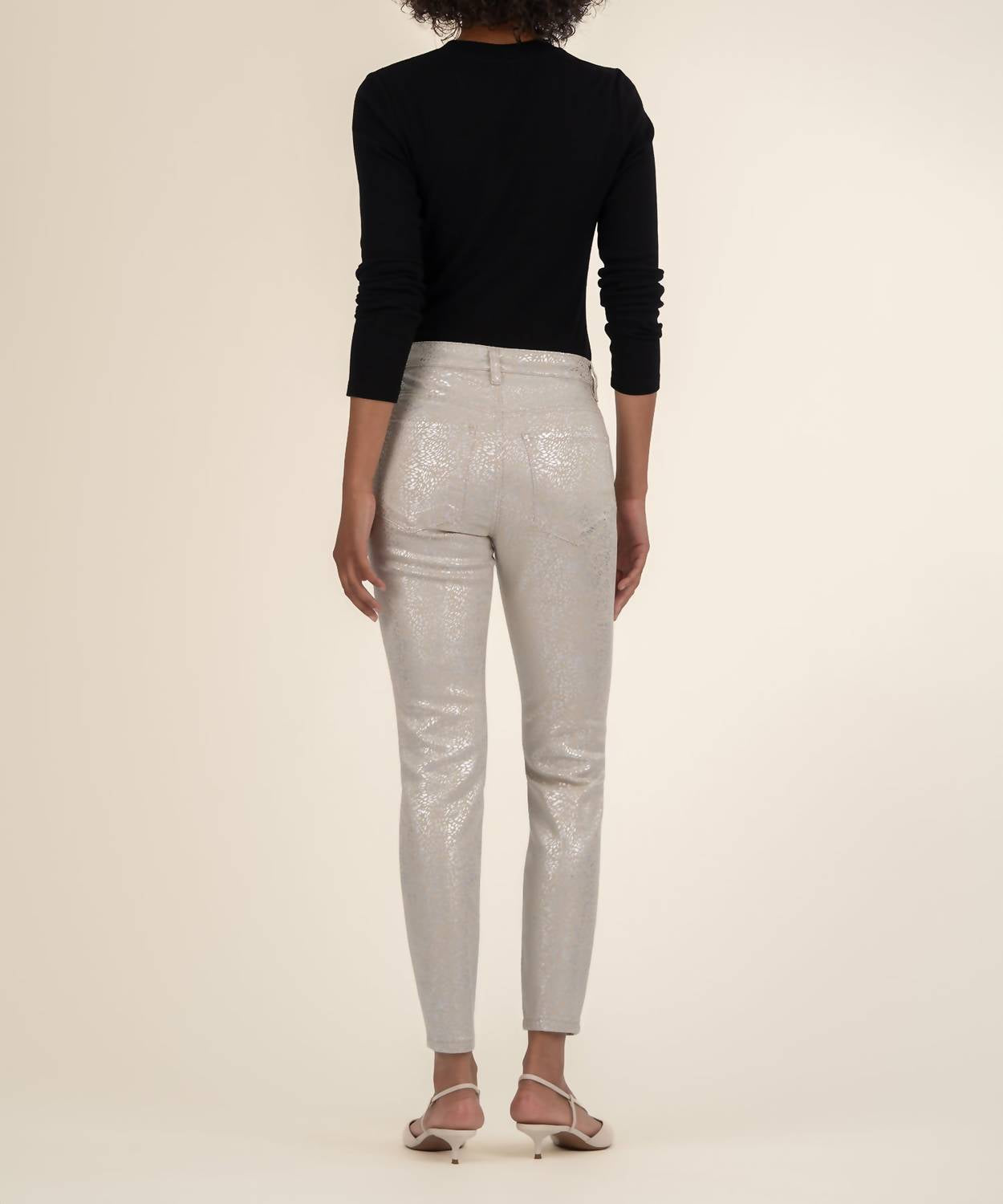KUT FROM THE KLOTH Charlize High Rise Cigarette Leg Jean in cream silver - women's jeans - detail view