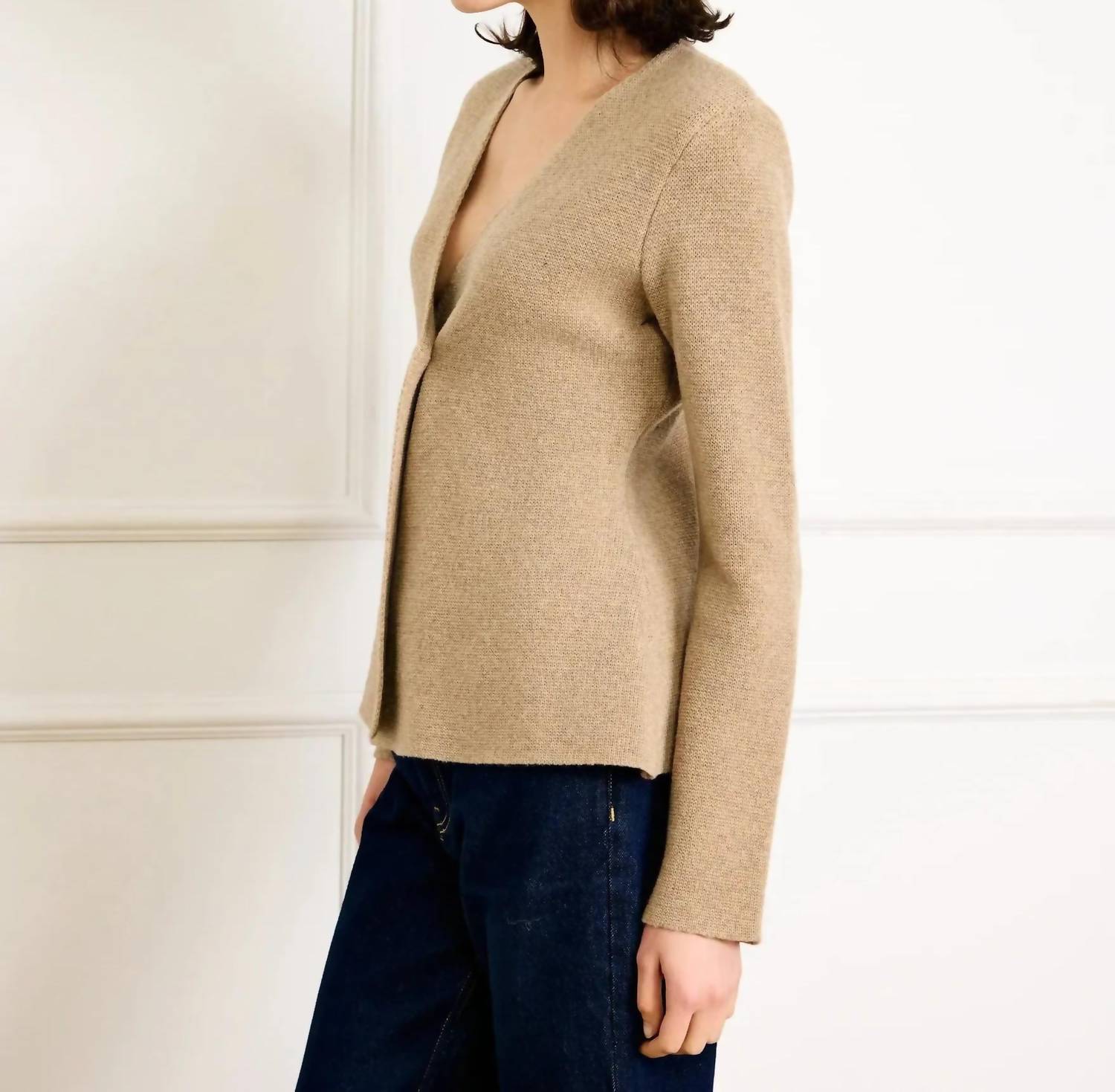 line and dot Atleigh Sweater in oatmeal - women's sweater - detail view