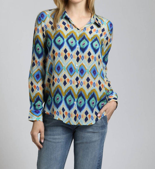 Apny - Colorful Geometric Stripe Button Up Top