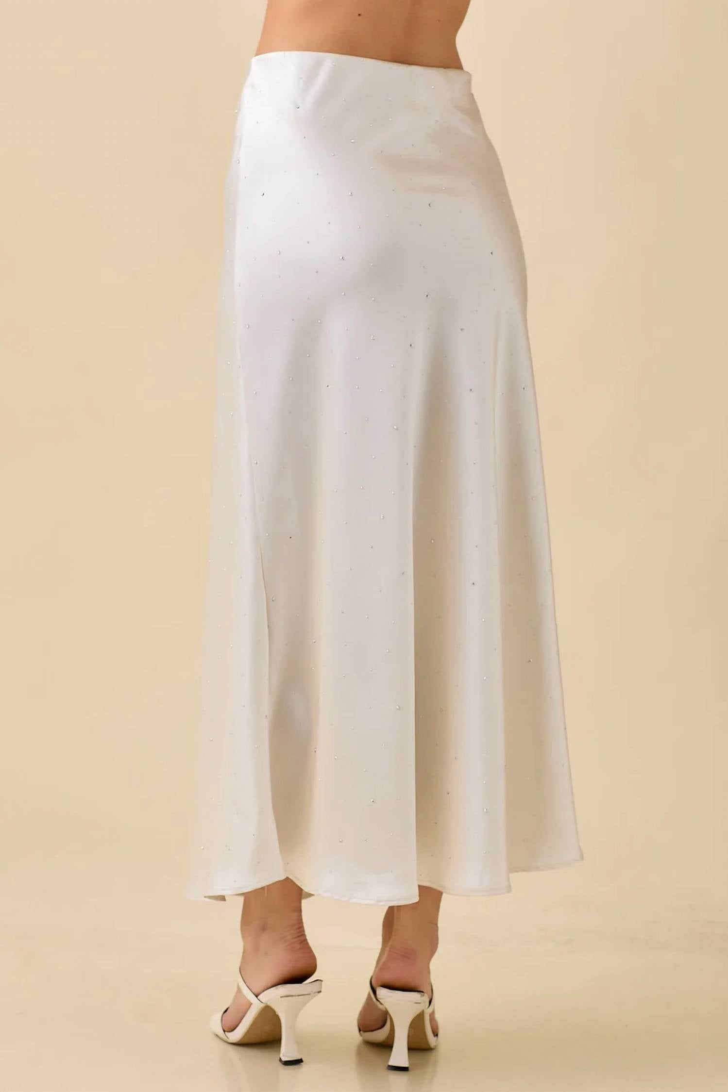 Main Strip - Satin Maxi Skirt With Rhinestone