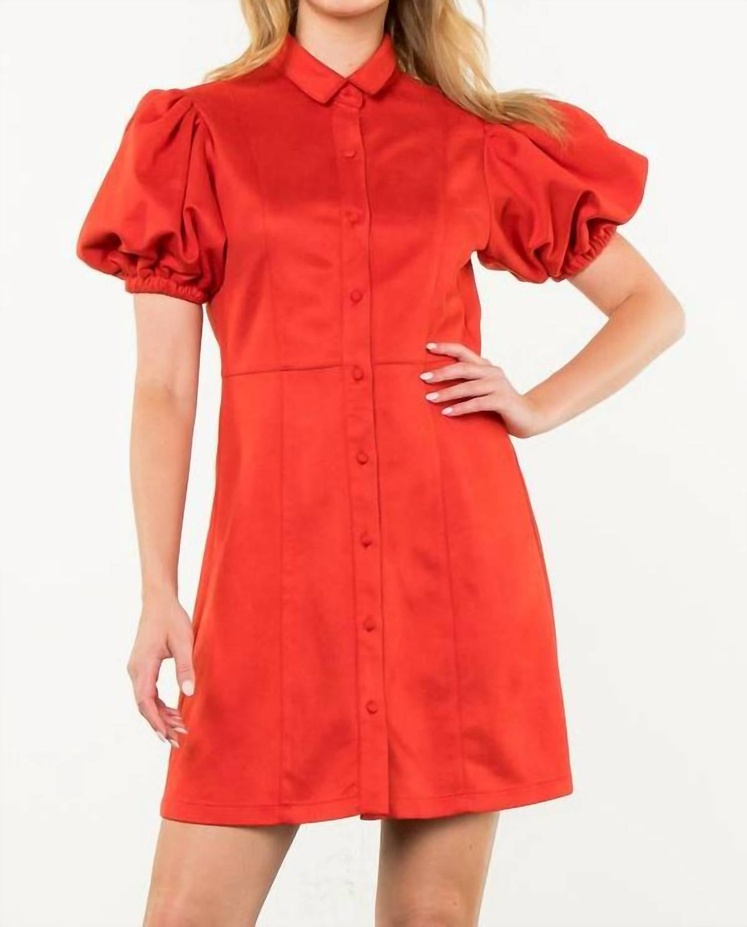 Thml - Faux Suede Puff Sleeve Dress