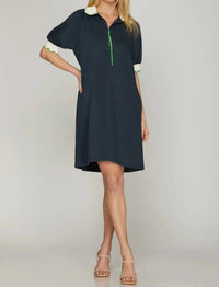 She + Sky - Short Sleeve Half Zip Dress