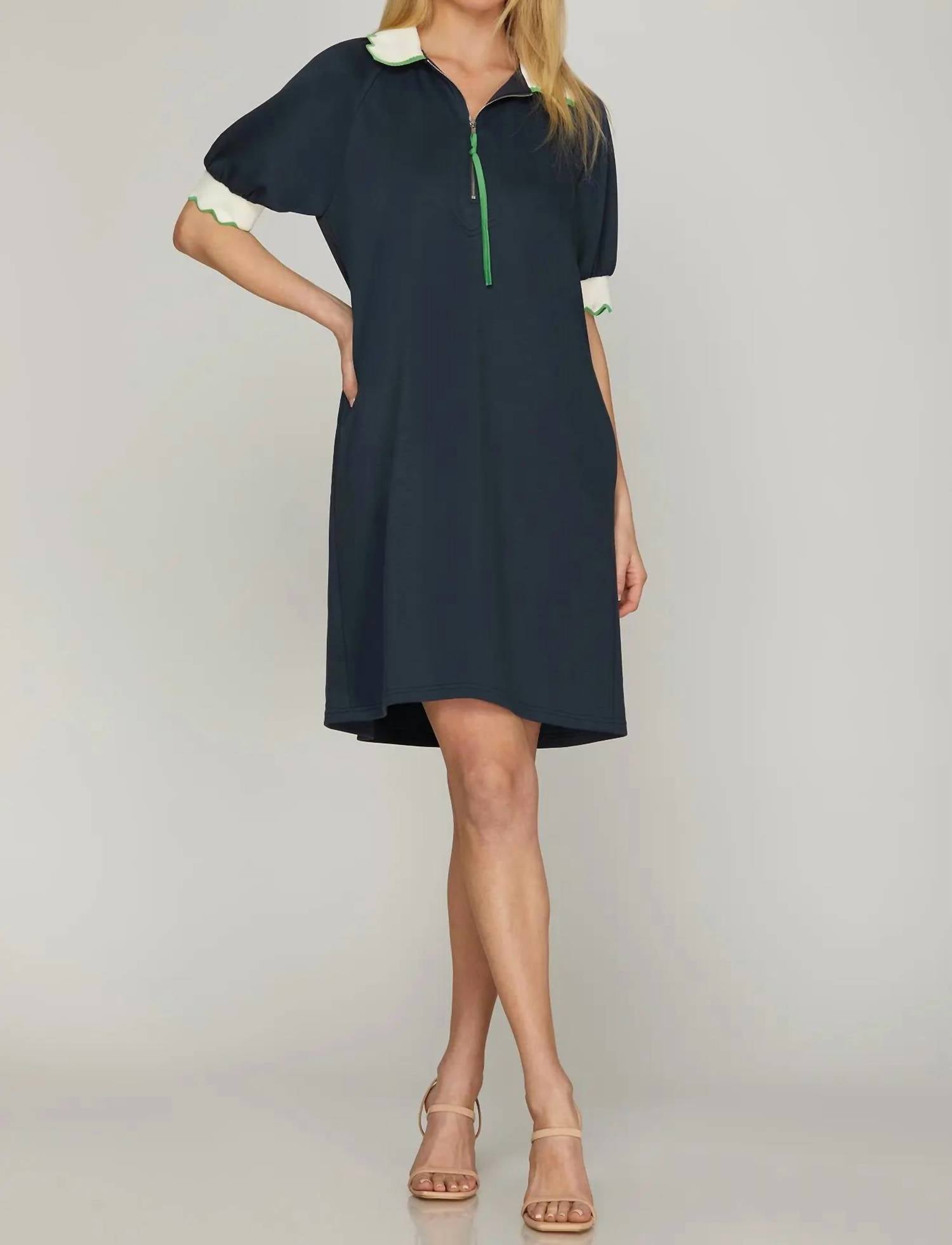 She + Sky - Short Sleeve Half Zip Dress