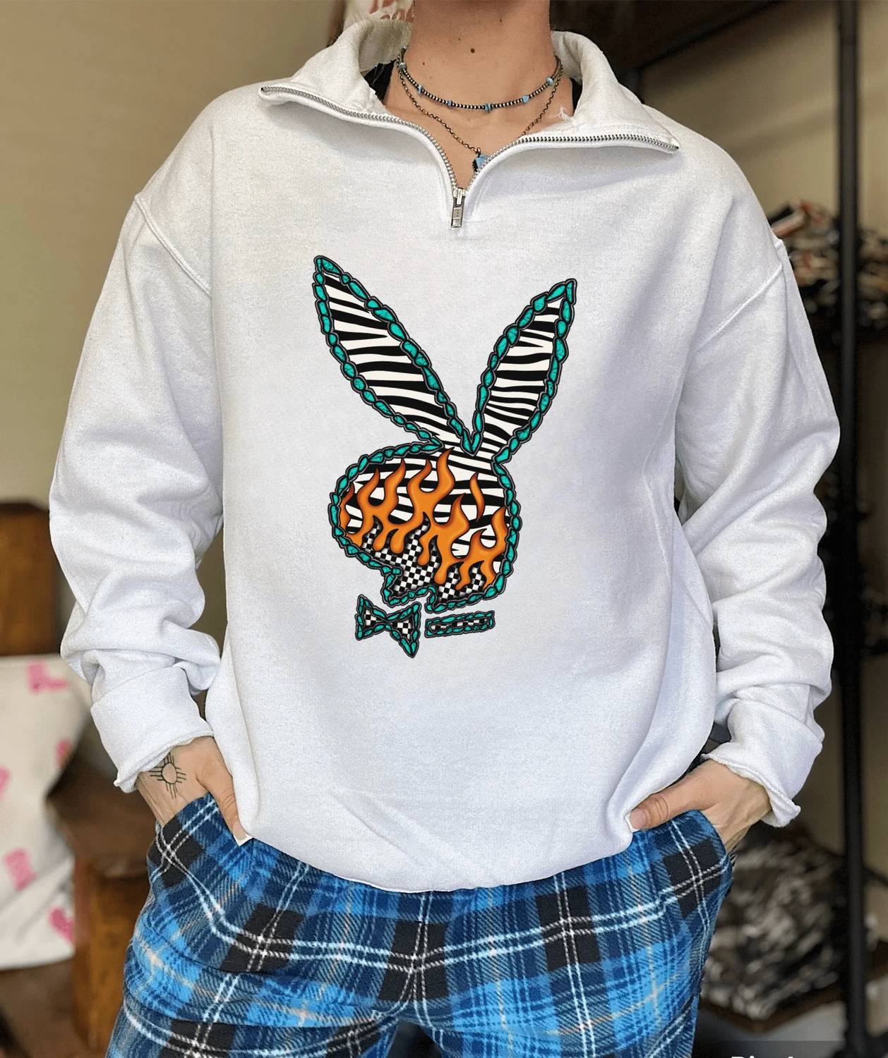 Gunpowder And Glam Boutique - Western Bunny Quarter Zip Sweatshirt