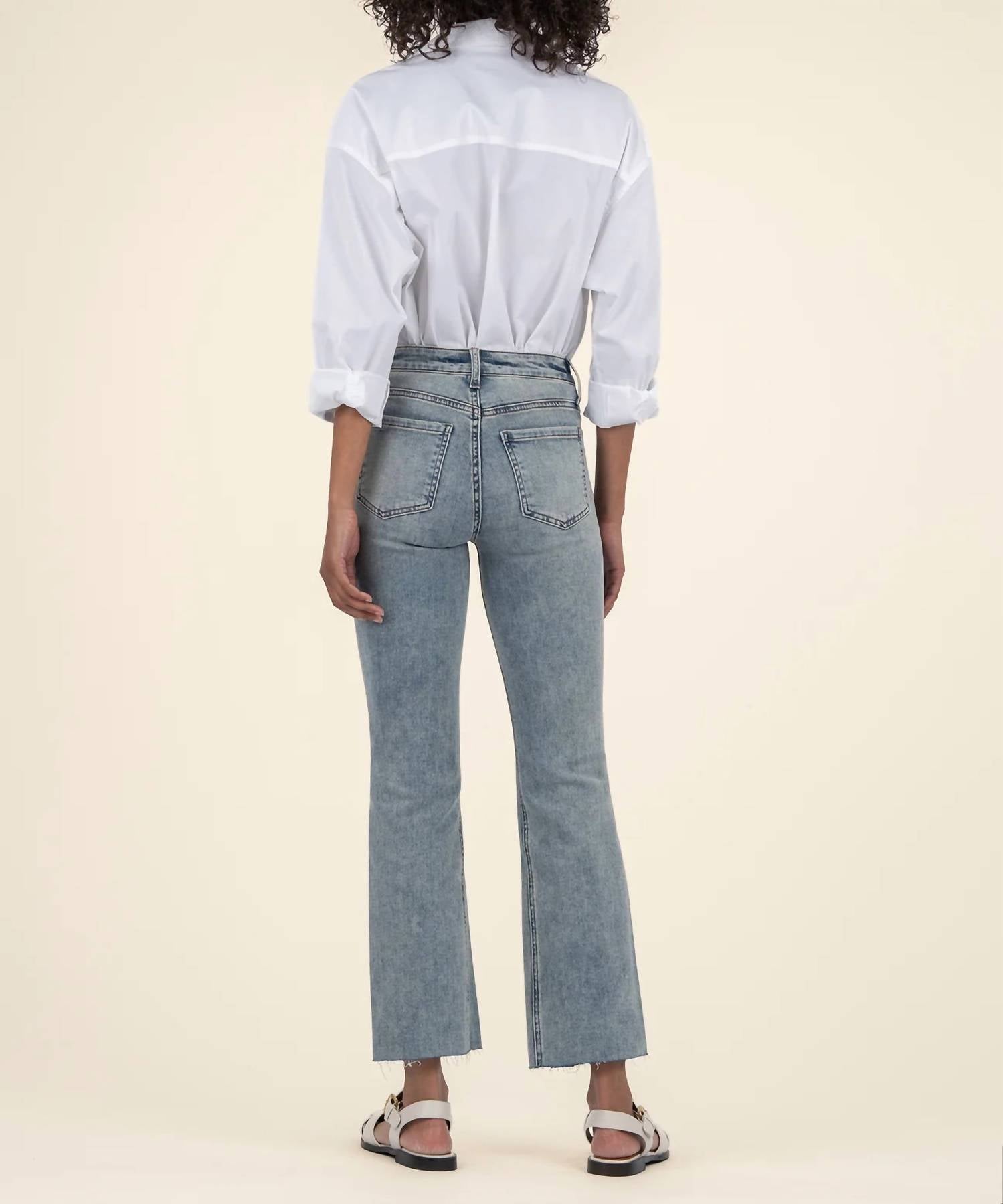 KUT FROM THE KLOTH Kelsey High Rise Fab Ab Ankle Flare Jeans in devotion - women's jeans - detail view