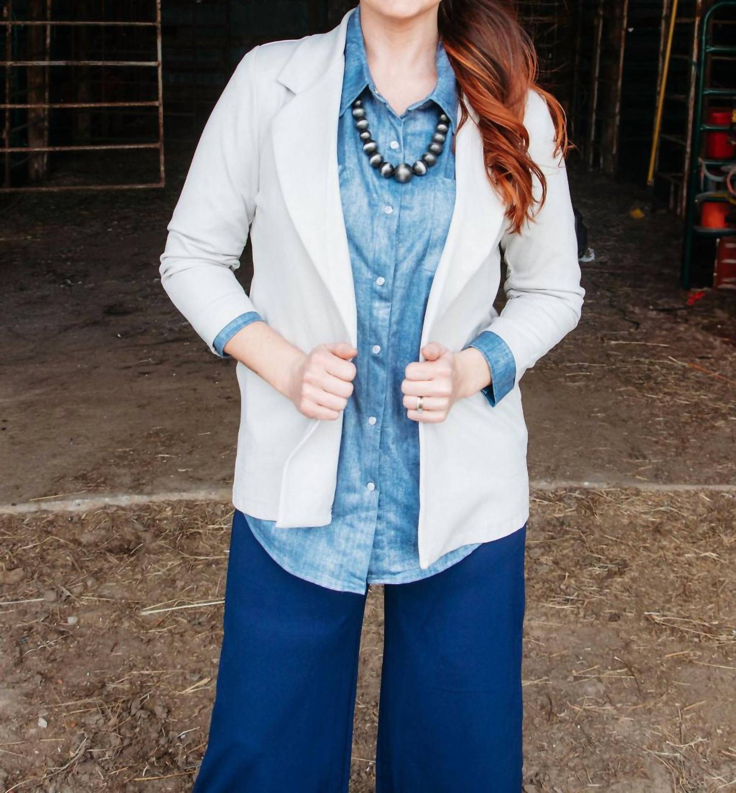 Dear Scarlett Pearl Ruched Sleeves Blazer in gray - women's jacket