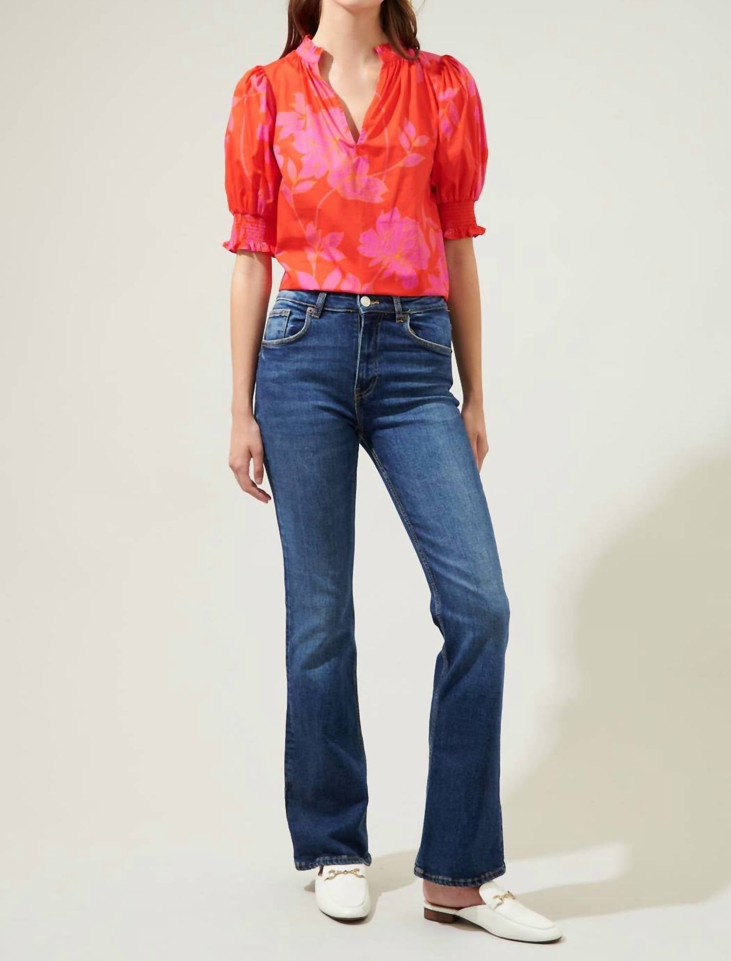 Sugarlips - Maylene Mile Floral Split Neck Top