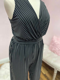 Sleeveless Waist Tie Wide Leg Stripe Jumpsuit