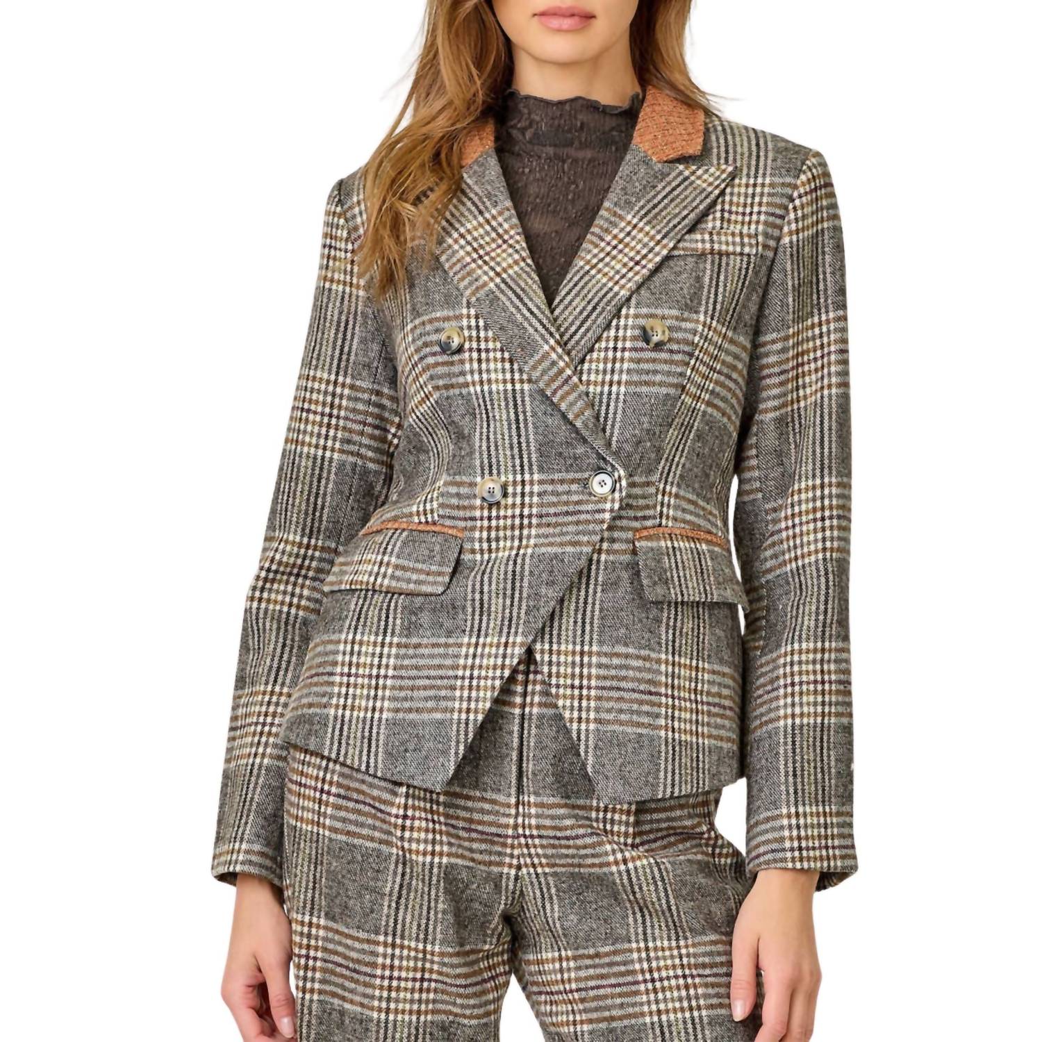 Mystree - Plaid Double Breasted Blazer
