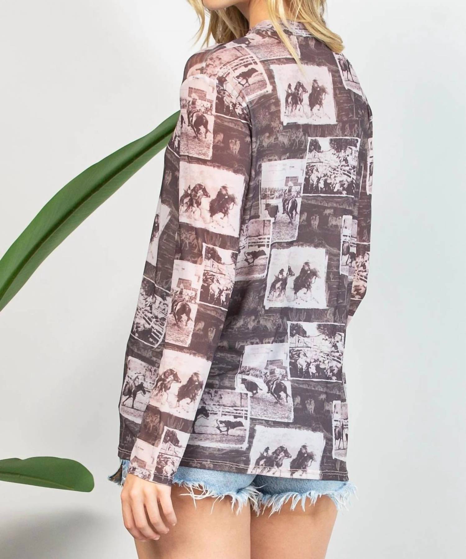 Avery Heritage Collection - Amy Western Print Mesh Top