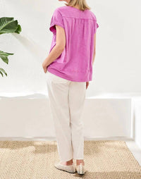 Tribal - Slub Knit V-neck Cap Sleeve Top