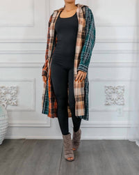 Surelymine - Distressed Long Plaid Patches Shacket