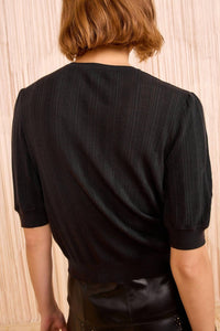 Ulla Johnson Salima Short Sleeve Knit Top in noir - women's t-shirt - detail view
