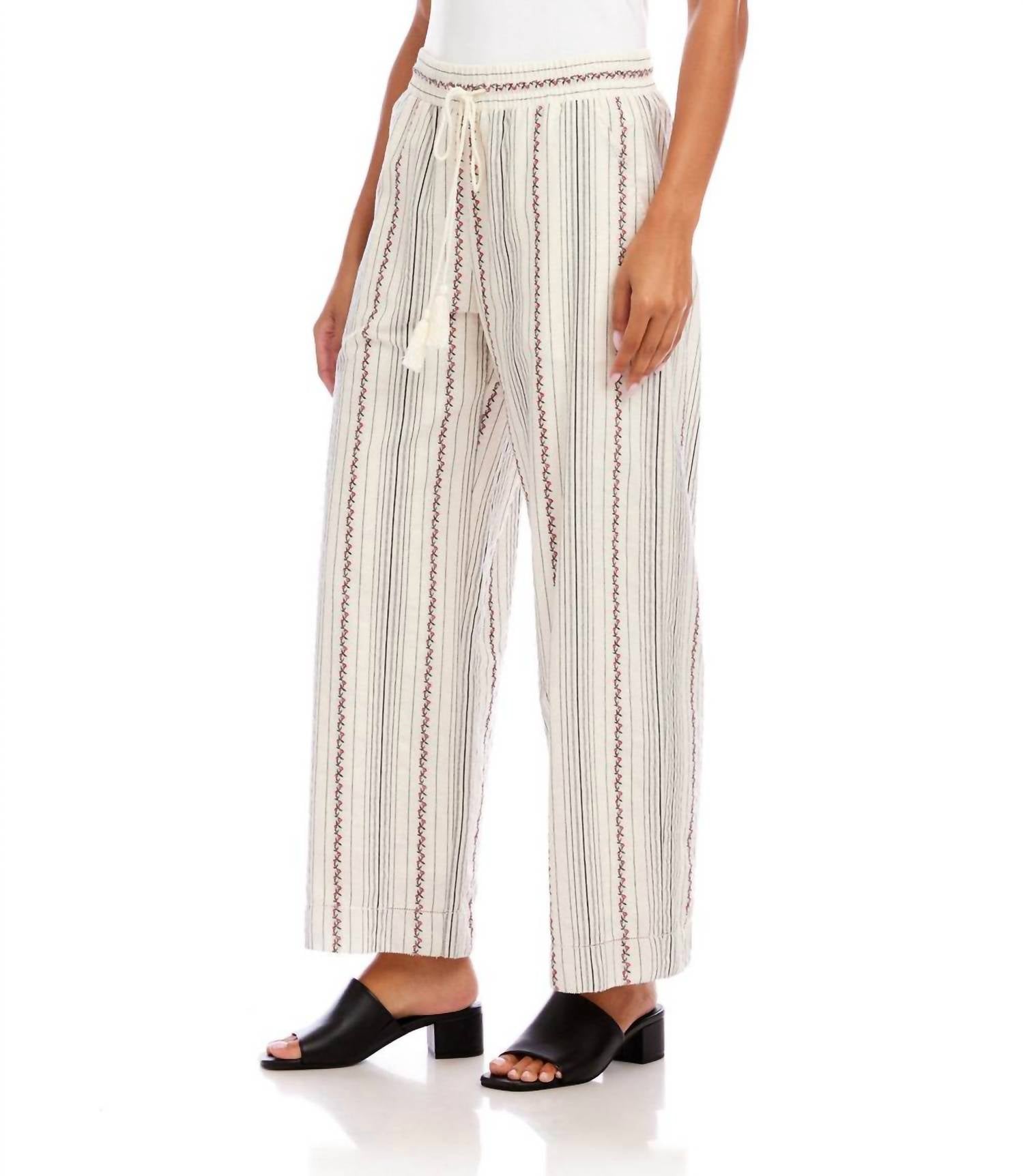 Karen Kane - Stripe Embroidered Cropped Drawstring Pants