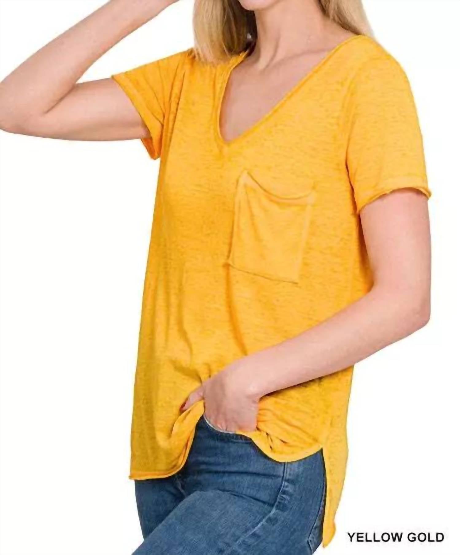 Zenana - Melange Burnout V-Neck T-Shirt