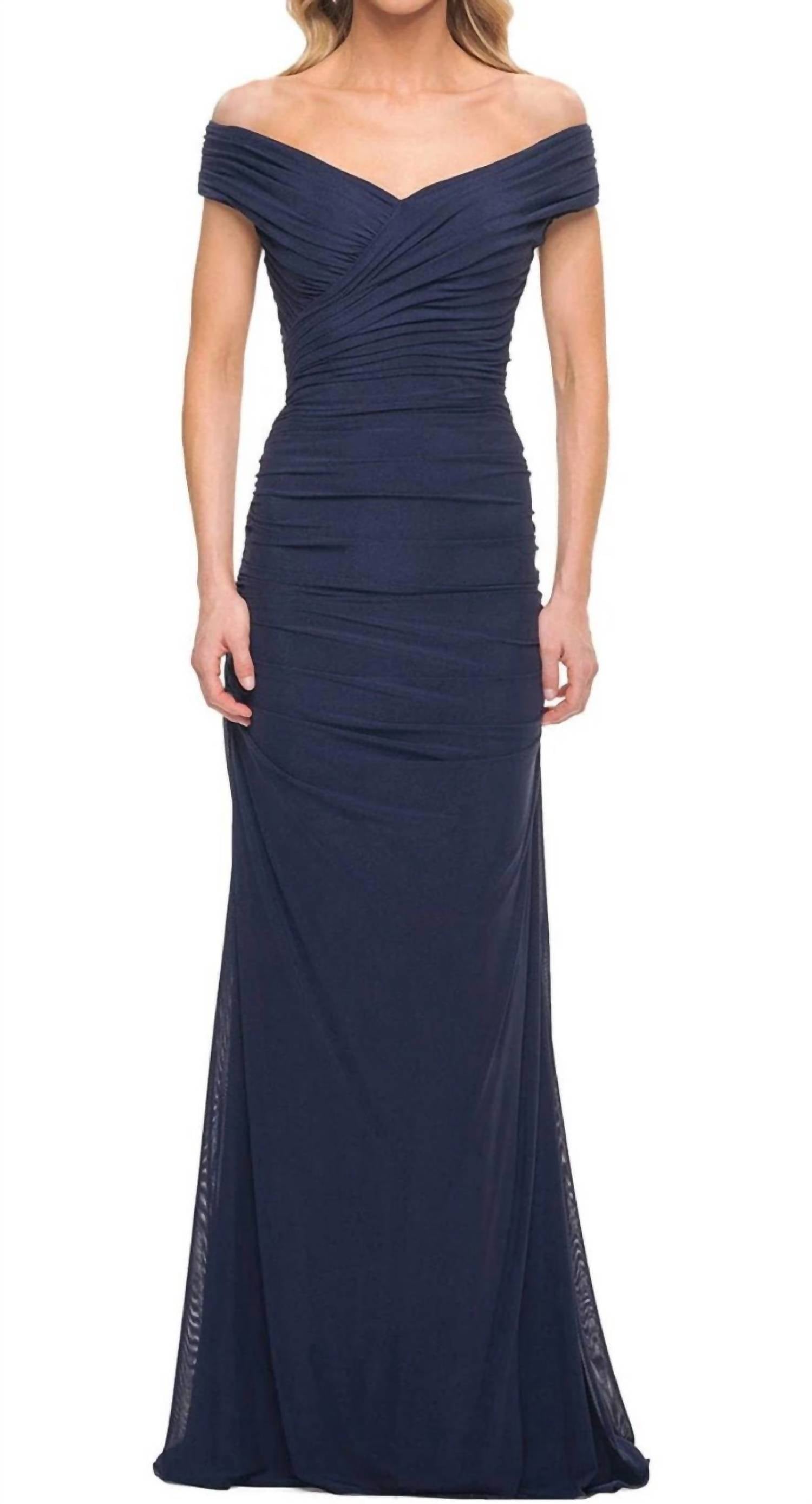 La Femme - Long Ruched Jersey Prom Dress