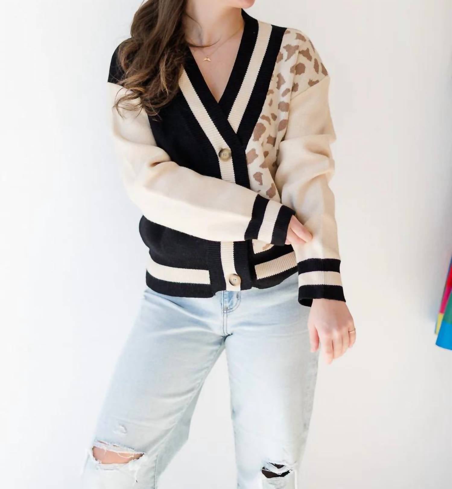 Thml - Leopard Knit V-neck Cardigan