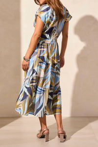 Tribal - Tiered Short-sleeve V-neck Dress