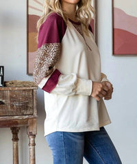 7Th Ray - Animal Print Color Block Top