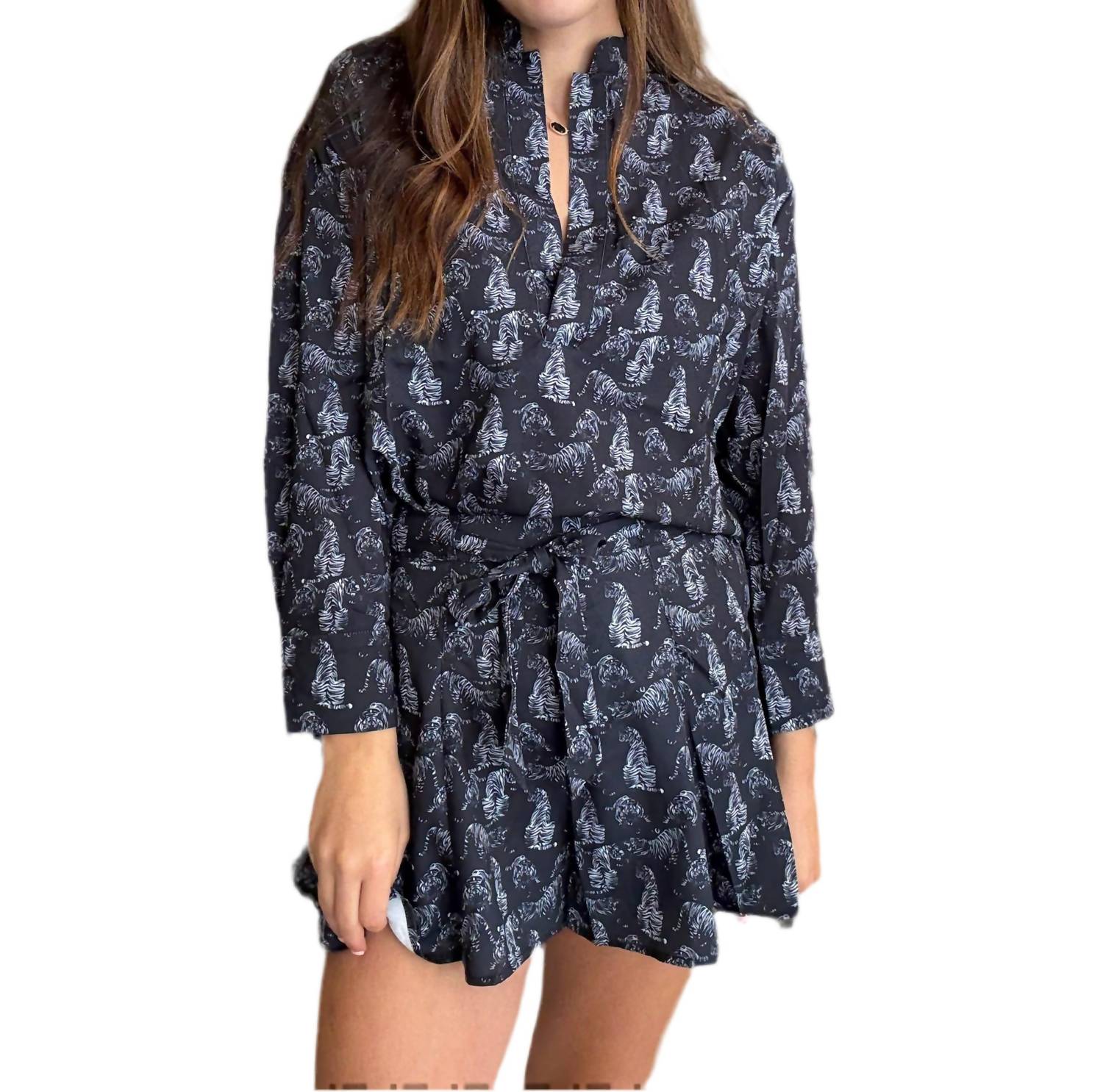 Sincerely Ours Watercolor Tiger Pull-on Short in navy blue - women's shorts