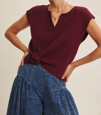 In February - Relaxed Fit Slub Knit Sweater Top With Split Neck