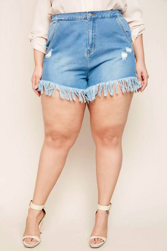 Hayden La - Fringe Hemmed Denim Shorts - Plus