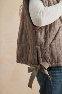 Miou Muse - Lace Crochet Trim Puff Vest