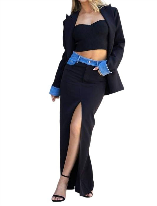 Endless Blu. - DENIM SPLICED MAXI SKIRT