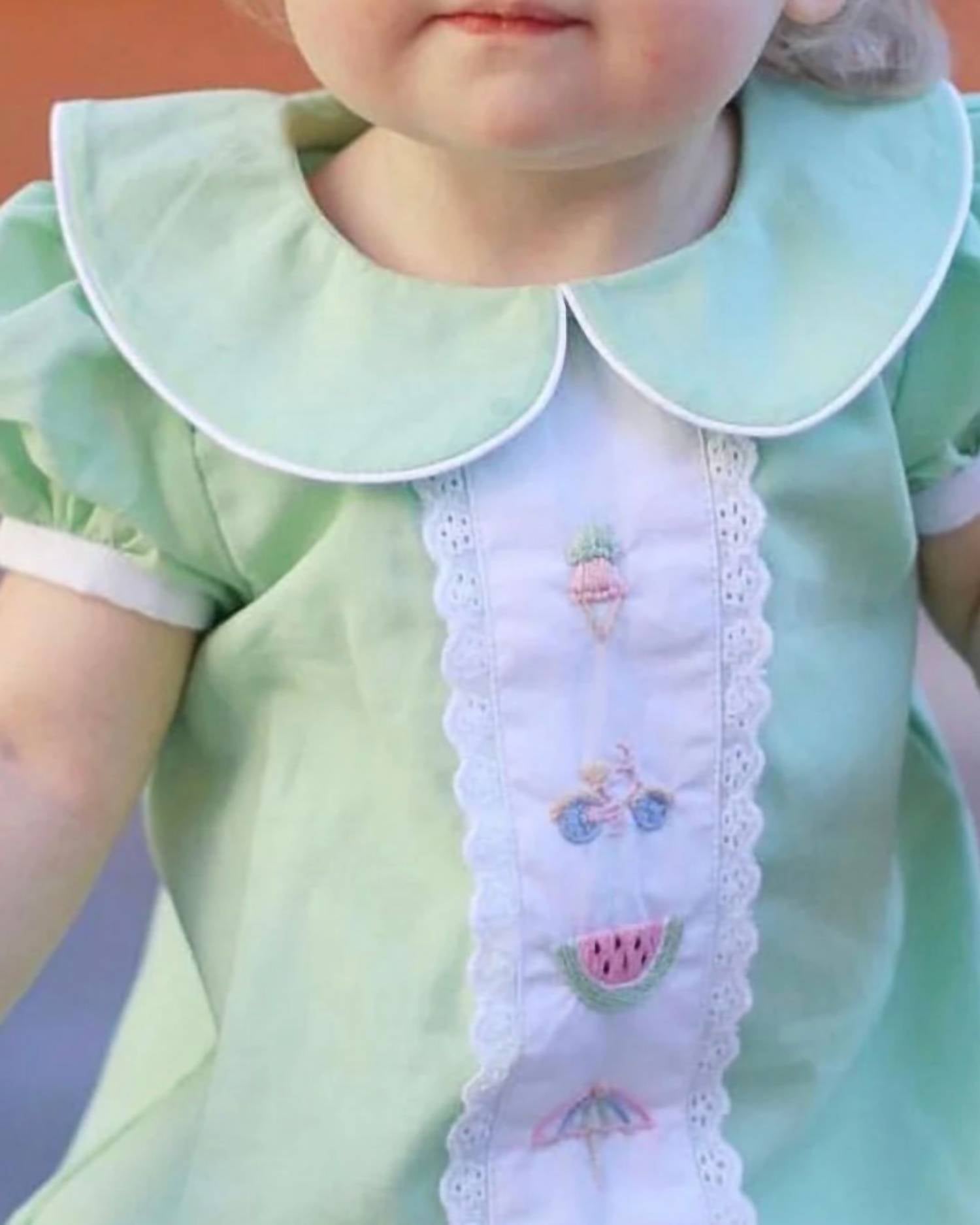 CHRISTIAN ELIZABETH Buffet Beach Club Bubble Romper in green - kids' item - detail view