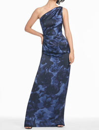 SACHIN & BABI Delancy Floral One Shoulder Gown in deep ocean bouquet - women's dress
