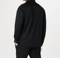 Bugatchi Uomo 8 Way Stretch Solid Shirt in black - men's shirt - detail view